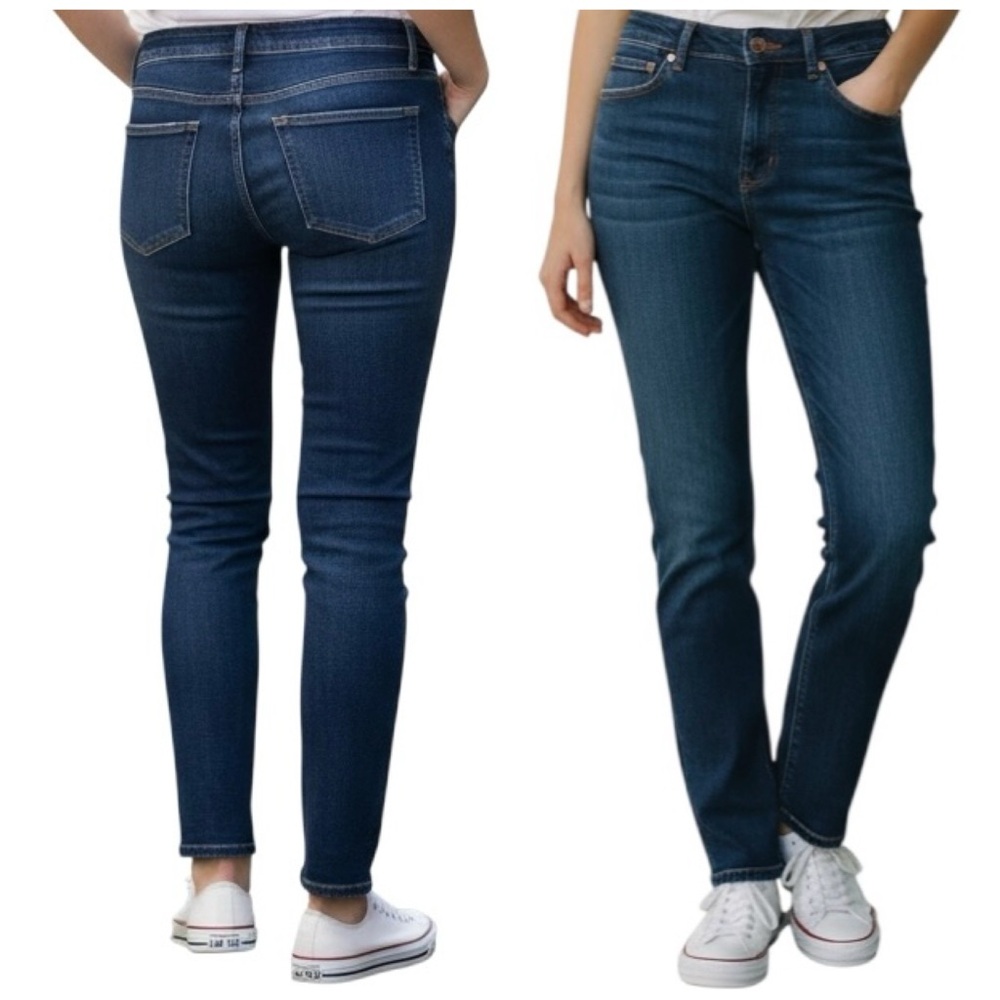 Loft Jeans Womens Sz 27 Blue Dark Wash Curvy Skinny Slim Pockets Denim Stretch
